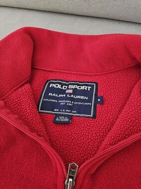 Ralph Lauren Polo Sport Red Quarter-Zip Fleece Pullover, MEDIUM